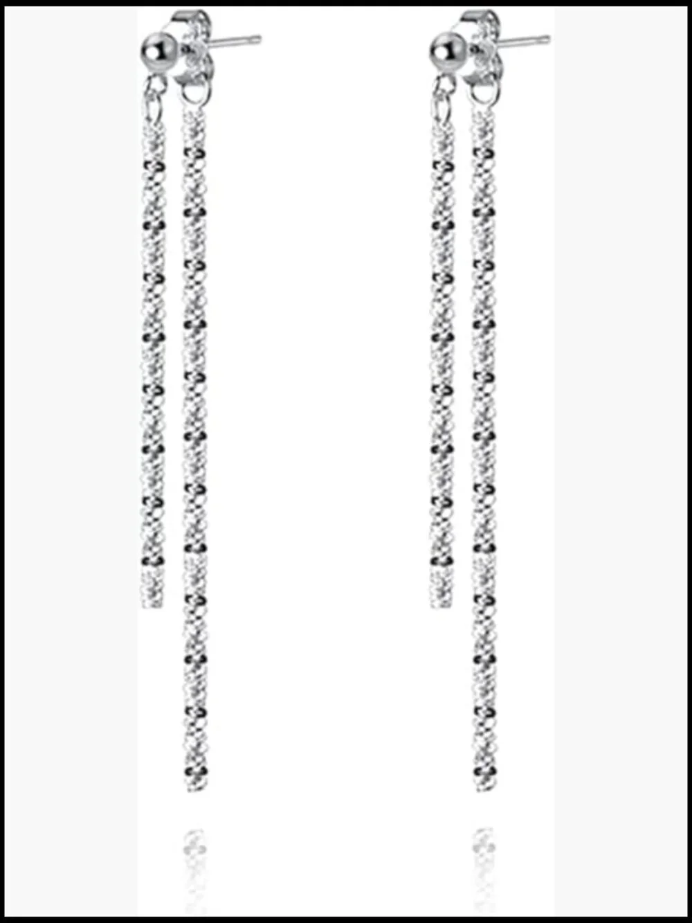 Sterling Silver Tassel Chain Dangle Earrings Minimalist Elegant Drop Style